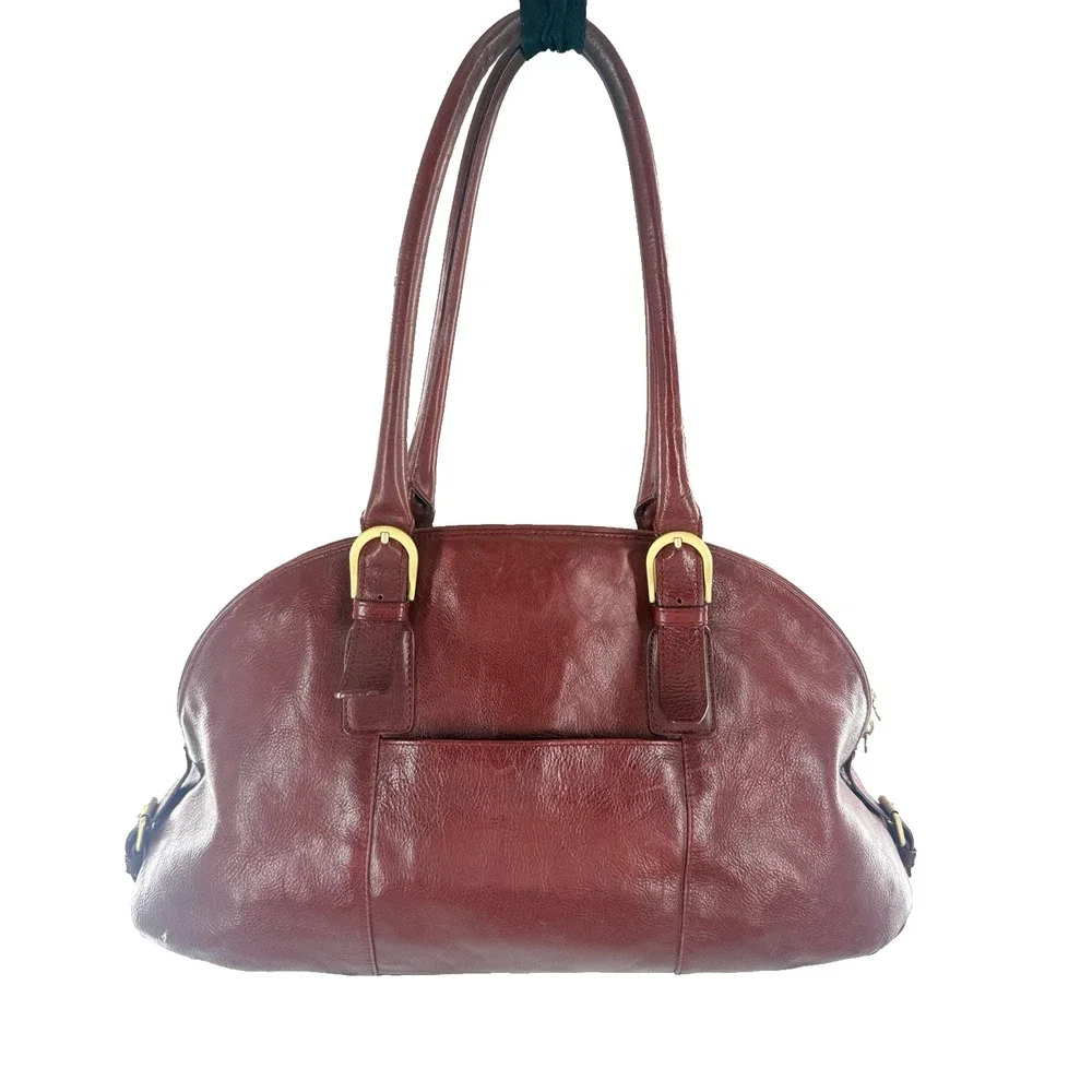 Latico Leathers Burgundy Leather Dome Shoulder Bag Gold Hardware Satchel Red - Picture 2 of 12